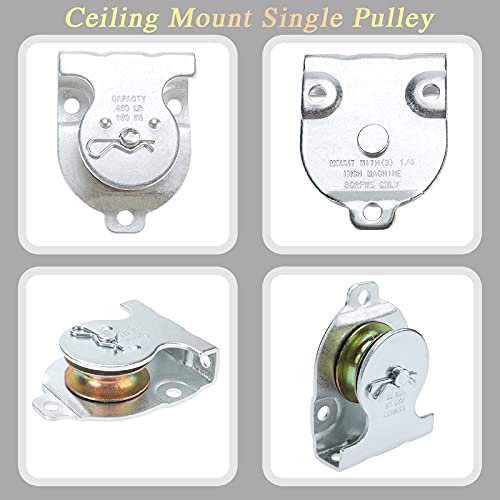 AuInn Ceiling Mount Single Pulley 1-1/2 Inch Wall Mount Pulley Ceiling Pulley for 3/8" Wire or Rope, Pack of 6