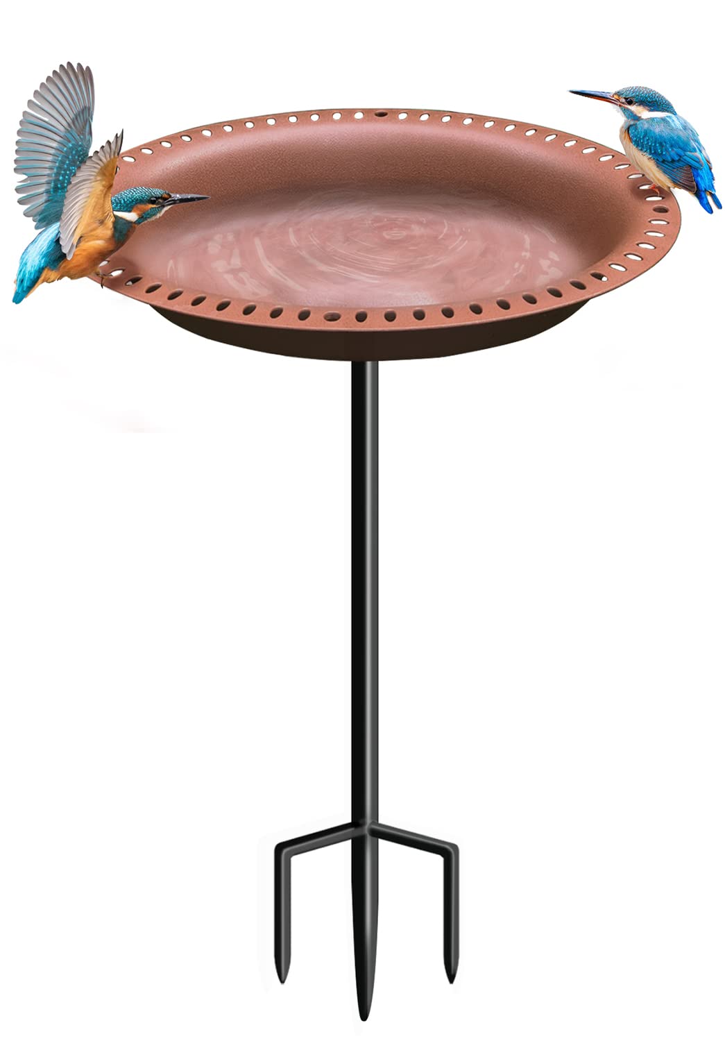 Eazielife Outdoor Bird Bath Lightweight Garden Birdbaths Freestanding Supports Antique Birdfeeder Bowl with Metal Stake Base, 28 Inches Tall, Oval Brown (1 Pack)