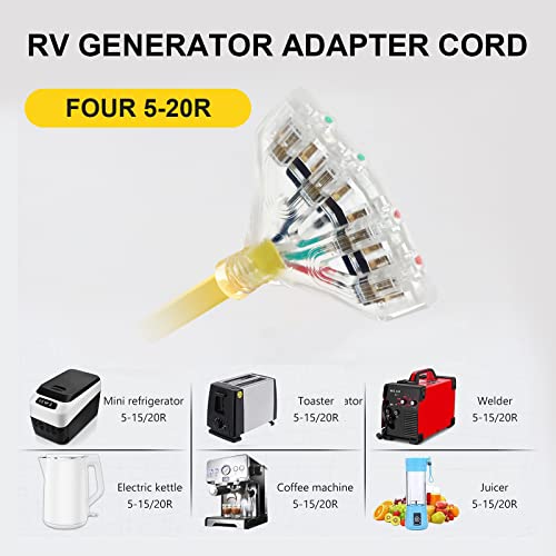 ACKING 30 Amp NEMA L14-30/Four 5-20R Generator Locking Cord, 4-Prong 10 Gauge Cord to Household Cable,Generator Adapter, 125/250V 30 Amp 7500 Watts UL Listed, 1.5FT