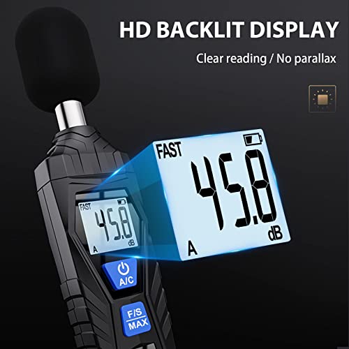 Decibel Meter, CURCONSA Sound Level Meter, Portable SPL Meter, 30dB to 130dB, LCD Display, can be Used in Homes, Factories and Streets(Black)