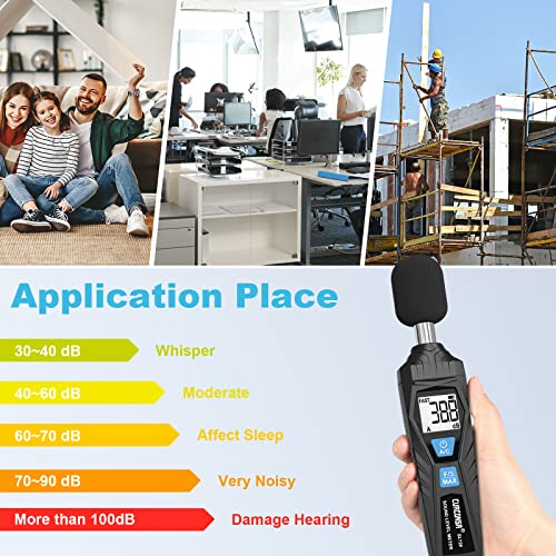 Decibel Meter, CURCONSA Sound Level Meter, Portable SPL Meter, 30dB to 130dB, LCD Display, can be Used in Homes, Factories and Streets(Black)