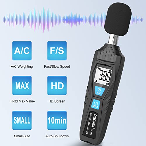 Decibel Meter, CURCONSA Sound Level Meter, Portable SPL Meter, 30dB to 130dB, LCD Display, can be Used in Homes, Factories and Streets(Black)