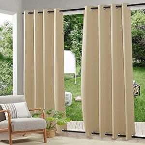 ryb home 2 panels outdoor patio curtains - weighted waterproof drapes blackout shades thermal insulated privacy windproof draperies for gazebo porch sliding door, biscotti beige, w52 x l84