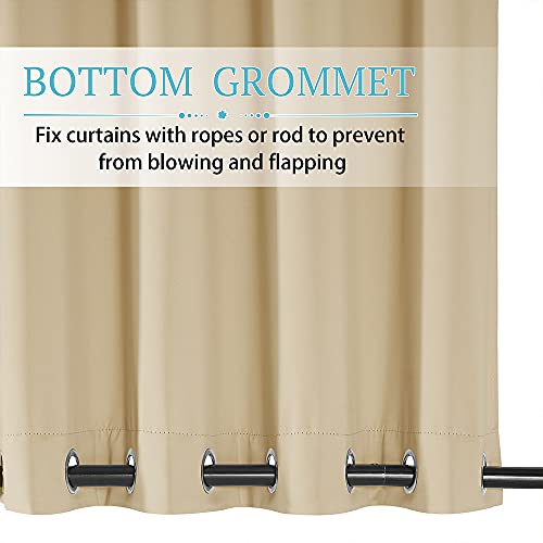 RYB HOME 2 Panels Outdoor Patio Curtains - Weighted Waterproof Drapes Blackout Shades Thermal Insulated Privacy Windproof Draperies for Gazebo Porch Sliding Door, Biscotti Beige, W52 x L84