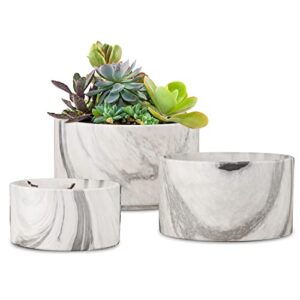 5.7/4.9/4.1 inch ceramic succulent planters set of 3 round indoor plant pots marble shallow bowl planters for indoor plants cactus aloe flower bonsai home office living room