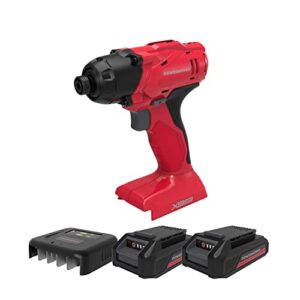 powerworks 20v li-ion brushless impact driver drill set with 20v 1.5ah battery 0.5ah charger pack