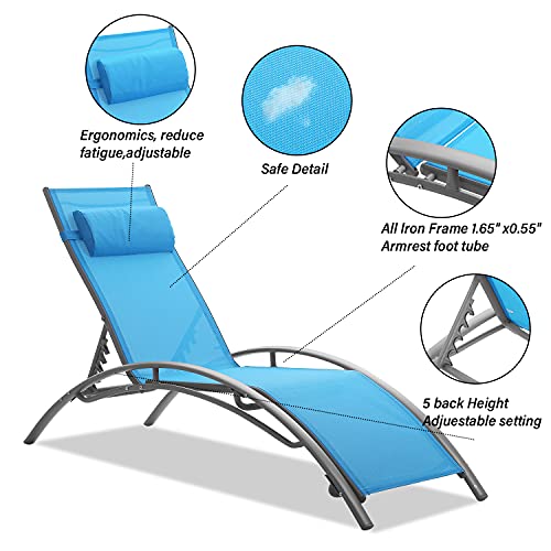 Diophros Pool Lounge Chairs Set of 2, Adjustable Reclining Folding Patio Chaise Lounger Chair with for Poolside, Beach, Backyard