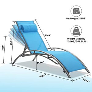 Diophros Pool Lounge Chairs Set of 2, Adjustable Reclining Folding Patio Chaise Lounger Chair with for Poolside, Beach, Backyard