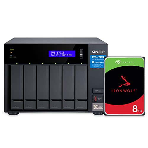 QNAP 6 Bay Thunderbolt NAS with 40TB Storage Capacity, Preconfigured RAID 5 Seagate IronWolf Drives Bundle (TVS-672XT-i3-8G-68S-US)