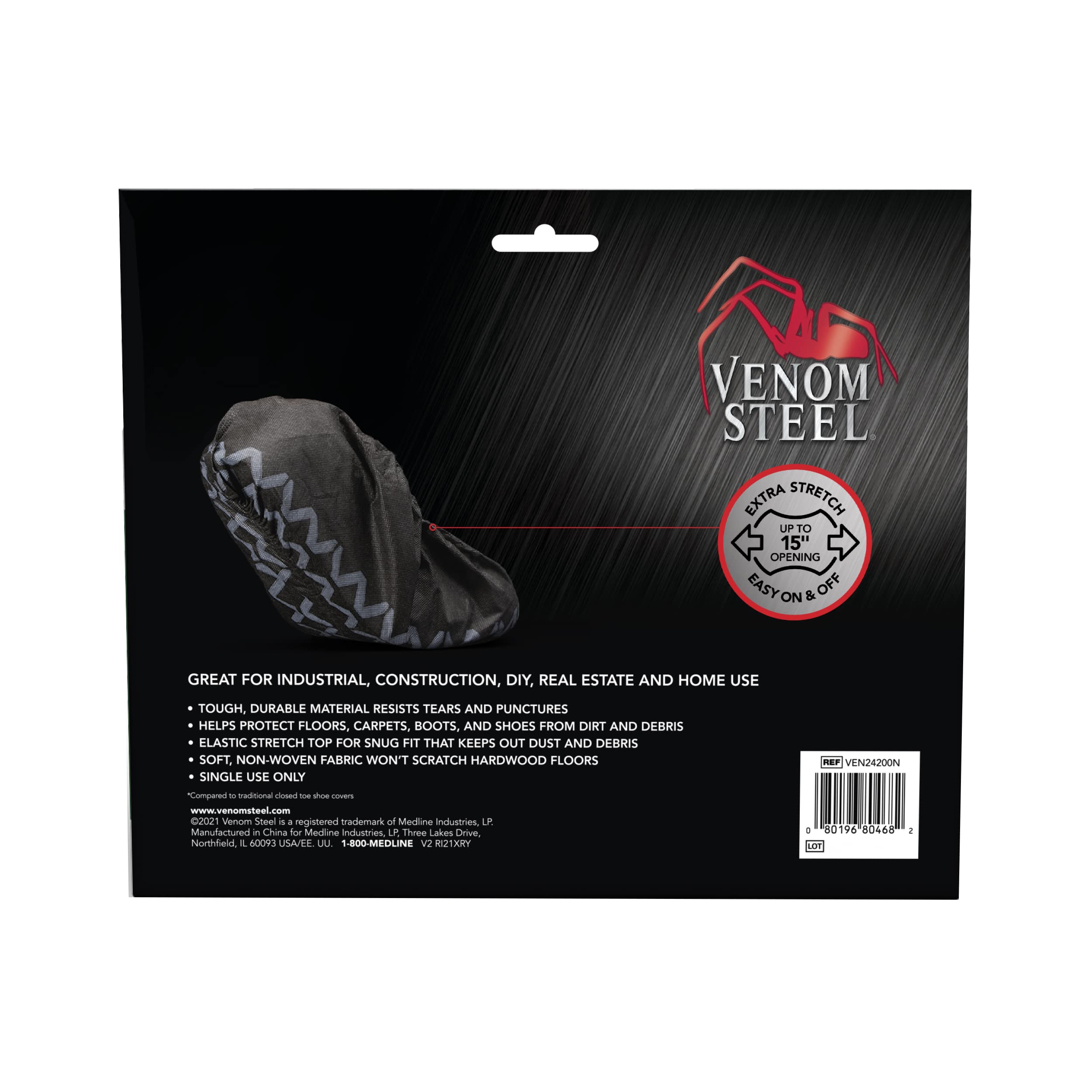 Venom Steel Boot and Shoe Covers, Tough, Easy On, Fits Over Boots, Improved Grip, Value Pack, 12 Pairs Per Box