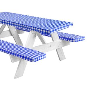 linpro 6ft vinyl fitted picnic table cover with bench covers - camper and travel accessories - checkered outdoor picnic tablecloth and seat covers with elastic edges waterproof 3 pc set for patio 72"