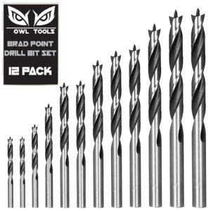 owl tools brad point wood drill bit set (12 pack with storage case) carpenters quality - drill splinter-free perfectly round holes in all types of wood