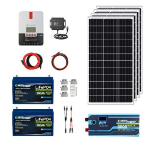 expertpower 2.5kwh 12v solar power kit | lifepo4 12v 100ah, 400w mono solar panels, 30a mppt solar charge controller, 3kw pure sine wave inverter charger | rv, trailer, camper, marine, off grid