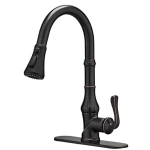 bathlavish kitchen faucet oil rubbed bronze, pull down kitchen faucet farmhouse with sprayer, kitchen sink faucet bronze, single hole single handle 3 outlet mode with 10 inch deck plate solid brass