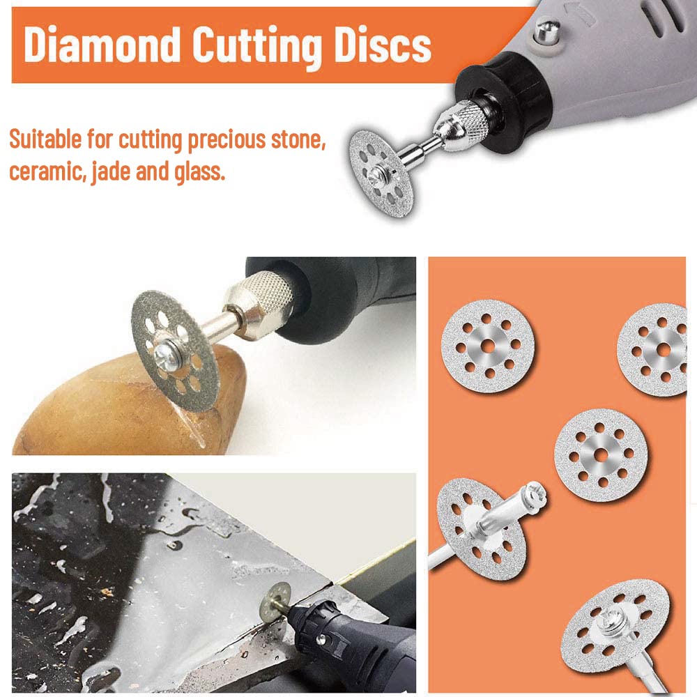 Cutting Wheel Set 46Pcs for Rotary Tool, HSS Cutting Wheels 6Pcs, Diamond Cutting Discs 10 Pcs and Resin Circular Saw Blades 30Pcs with 1/8" Shank for Wood Metal Plastic Stone Cutting