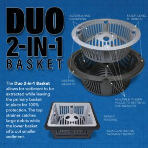 Guardian Drain Lock DUO 2 in 1 Basket - 2 Piece Commercial Floor Sink Sediment Strainer For Easy Removal And Protection Of Drain Lines
