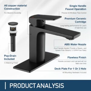 Black Bathroom Faucet Single Handle Bathroom Sink Faucet with Pop-up Drain and Deck Plate Rv Lavatory Vessel Faucet Basin Mixer Tap