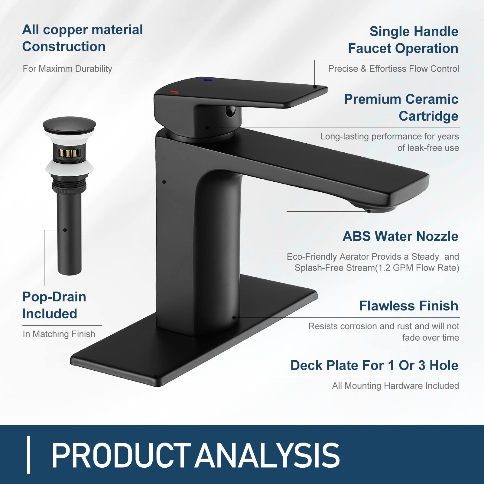 Black Bathroom Faucet Single Handle Bathroom Sink Faucet with Pop-up Drain and Deck Plate Rv Lavatory Vessel Faucet Basin Mixer Tap