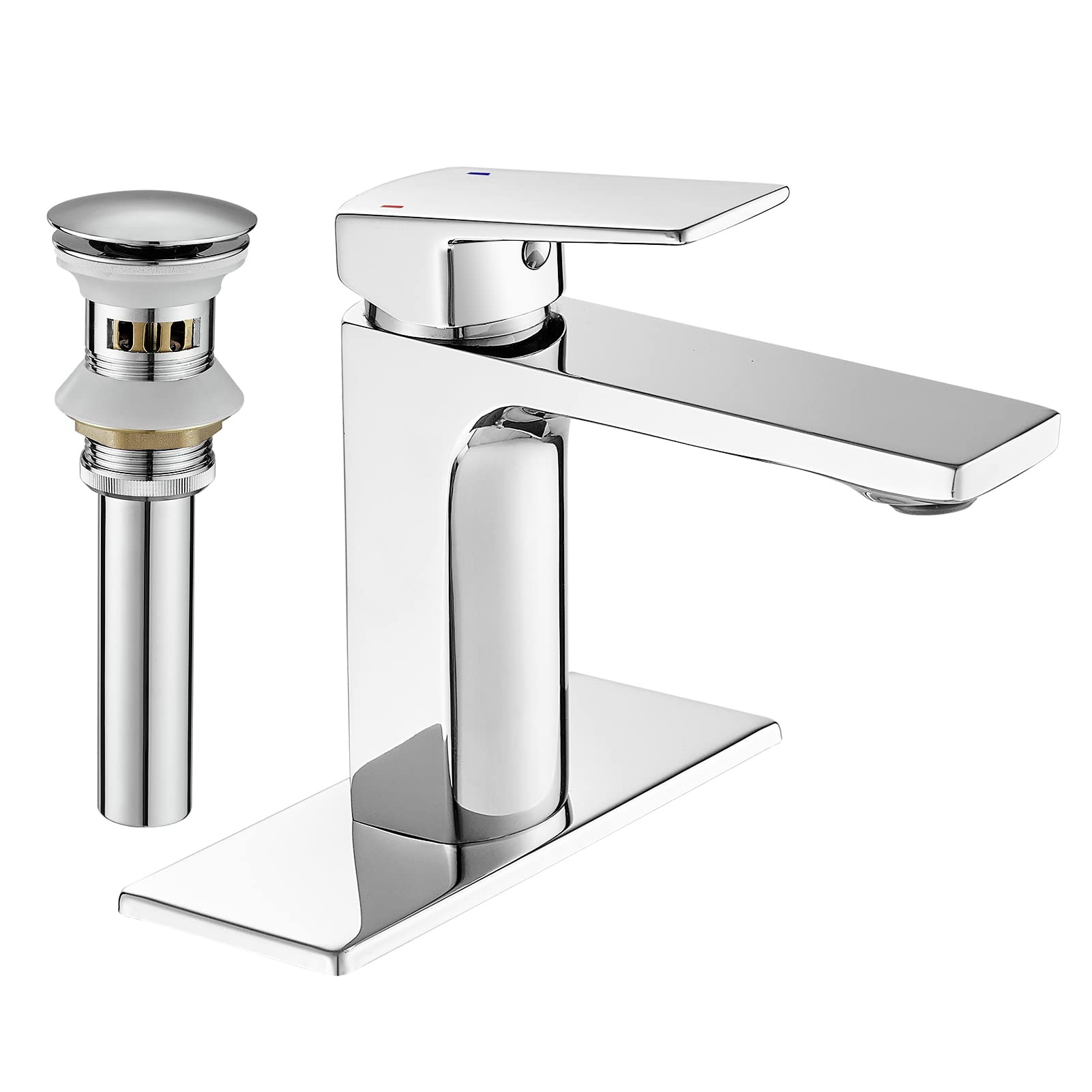 Chrome Bathroom Faucet Single Handle Bathroom Vanity Sink Faucet with Pop-up Drain and Faucet Supply Lines Rv Lavatory Vessel Faucet Basin Mixer Tap