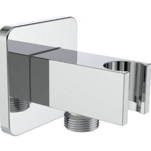 Aquaiaw Wall Supply Elbow with Flange. All Aquaiaw Water Supply Elbows are Without Nipples. Tapered 1/2 NPT Female Inlet, Brass Wall Union with Handshower Holder, Square, Polished Chrome, G1/2 Outlet