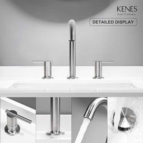 KENES Widespread Bathroom Faucet, Brushed Nickel 2 Handle 8 Inch Bathroom Sink Faucet, Bathroom Sink Faucet 3 Hole Lavatory Vanity Faucet with Pop Up Drain & Water Supply Hoses LJ-9018