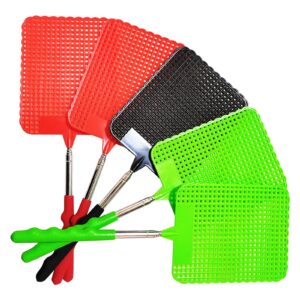 fecobyte 5pcs telescopic fly swatter, upgraded manual heavy duty plastic flyswatter with extendable stainless steel pole