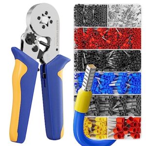 ferrule crimping tool kit,haisstronica self-adjusting square wire crimper plier for awg 23-7 with 1200pcs red copper wire end terminals,sleeves ferrule ratchet wire crimping tool-wire end ferrules