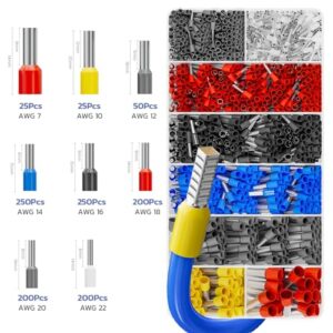 Ferrule Crimping Tool Kit,Haisstronica Self-Adjusting Square Wire Crimper Plier for AWG 23-7 with 1200PCS Red Copper Wire End Terminals,Sleeves Ferrule Ratchet Wire Crimping Tool-Wire End Ferrules