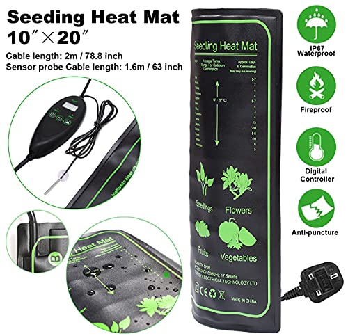 MARVIA Warming Mats for Plants,Heat Mat with Digital Temperature Controller,6 Temperatures 6 Timers,Seeding Heat Mat with LED and Probe, for Plants Seeds Gardening Greenhouse,Waterproof MET 20x10in