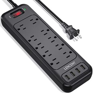 lencent 2 prong power strip, polarized 3 prong to 2 prong outlet adapter, 1700j surge protector, 6ft extension cord, 10 ac outlets & 4 usb(5v 3.4a max), wall mountable, ideal for non-grounded outlets