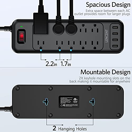 LENCENT 2 Prong Power Strip, Polarized 3 Prong to 2 Prong Outlet Adapter, 1700J Surge Protector, 6ft Extension Cord, 10 AC Outlets & 4 USB(5V 3.4A Max), Wall Mountable, Ideal for Non-Grounded Outlets