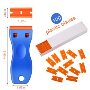 Plastic Scraper Blades, 4 Pieces Scraper Tools with 100 Pieces Plastic Blades, Plastic Razor Blade Scraper Cleaning Scraper Remover for Stickers, Decals, Adhesive, Labels, Paint, Glass, Car