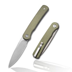 civivi stylum pocket knife, double detent slip joint folding knife with a front flipper opener, 2.96" 10cr15comov blade micarta handle c20010b-b (olive)