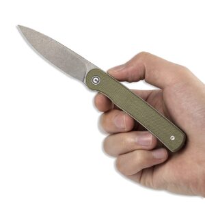 CIVIVI Stylum Pocket Knife, Double Detent Slip Joint Folding Knife with a Front Flipper Opener, 2.96" 10Cr15CoMoV Blade Micarta Handle C20010B-B (Olive)