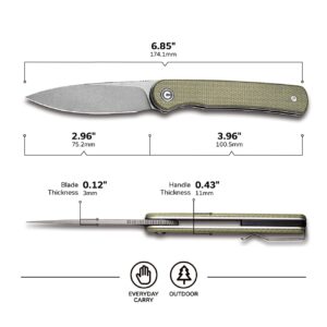 CIVIVI Stylum Pocket Knife, Double Detent Slip Joint Folding Knife with a Front Flipper Opener, 2.96" 10Cr15CoMoV Blade Micarta Handle C20010B-B (Olive)