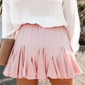 Bravetoshop Women's Casual Floral Print Pleated Mini Skirt High Waist A-Line Ruffle Cute Short Skirts Y2K Streetwear (Pink,S)