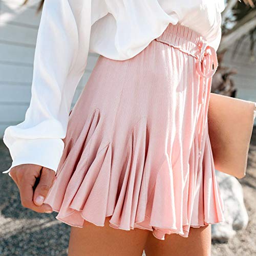 Bravetoshop Women's Casual Floral Print Pleated Mini Skirt High Waist A-Line Ruffle Cute Short Skirts Y2K Streetwear (Pink,S)