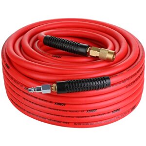 joroy hybrid air hose, 3/8-inch by 100 feet air compressor hose,heavy duty, lightweight, kink resistant, all-weather flexibility with 1/4-inch brass air coupler and plug, 300 psi