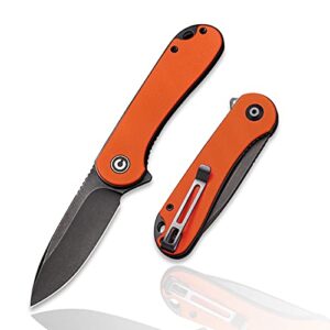 civivi folding pocket knife, 2.96" d2 blade g10 handle, elementum liner lock flipper knife with deep carry pocket clip for edc c907y (orange)
