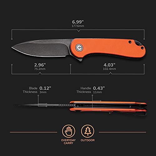 CIVIVI Folding Pocket Knife, 2.96" D2 Blade G10 Handle, Elementum Liner Lock Flipper Knife with Deep Carry Pocket Clip for EDC C907Y (Orange)