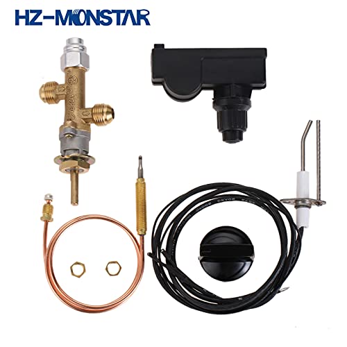 HZ-MONSTAR Low Pressure LPG Propane Gas Fireplace Fire Pit Flame Failure Safety Control Valve Kit with Igniter Assembly Fire Pit Igniter, Push Button Ignition Kit for Gas Grill, Heater, Fire Pit