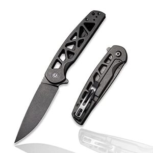 civivi perf frame lock pocket knife, flipper knife with 3.12" nitro-v drop point blade, skeletonized stainless steel handle c20006-b (black)