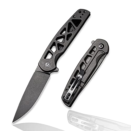 CIVIVI Perf Frame Lock Pocket Knife, Flipper Knife with 3.12" Nitro-V Drop Point Blade, Skeletonized Stainless Steel Handle C20006-B (Black)