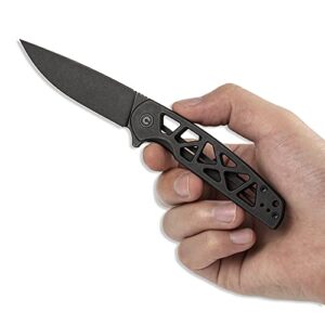 CIVIVI Perf Frame Lock Pocket Knife, Flipper Knife with 3.12" Nitro-V Drop Point Blade, Skeletonized Stainless Steel Handle C20006-B (Black)