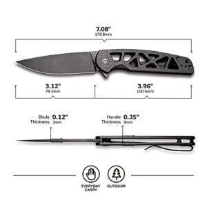 CIVIVI Perf Frame Lock Pocket Knife, Flipper Knife with 3.12" Nitro-V Drop Point Blade, Skeletonized Stainless Steel Handle C20006-B (Black)