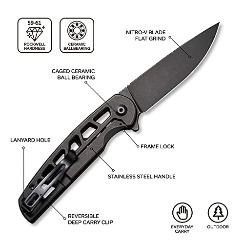 CIVIVI Perf Frame Lock Pocket Knife, Flipper Knife with 3.12" Nitro-V Drop Point Blade, Skeletonized Stainless Steel Handle C20006-B (Black)