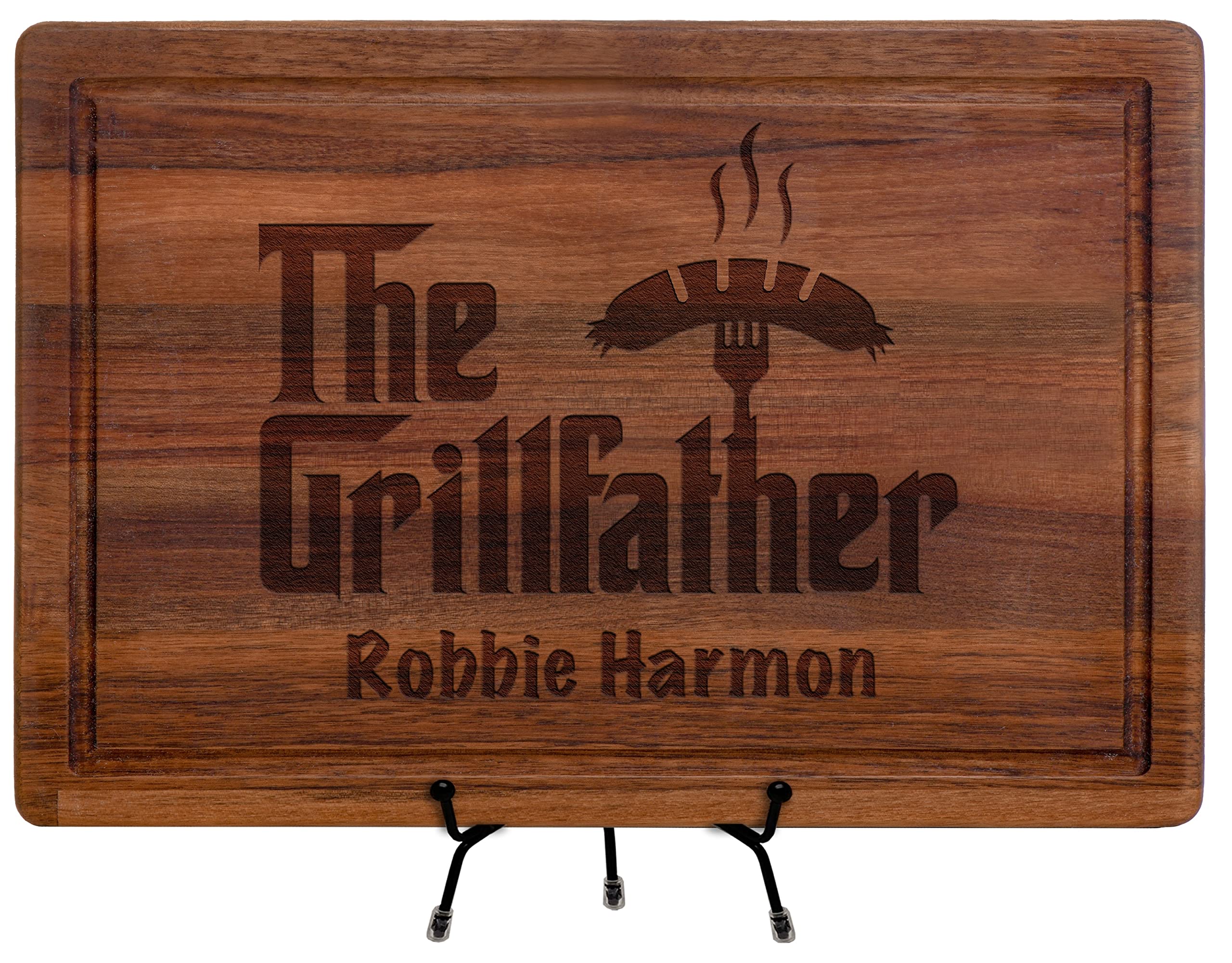 The Grillfather Wood Cutting Board, Christmas Gift Idea, BBQ Gift, Personalized Gift for Men, Dad, Grandpa, Custom Engraved Cutting Board, Father's or Grandpa's Birthday Gift, Grill Master