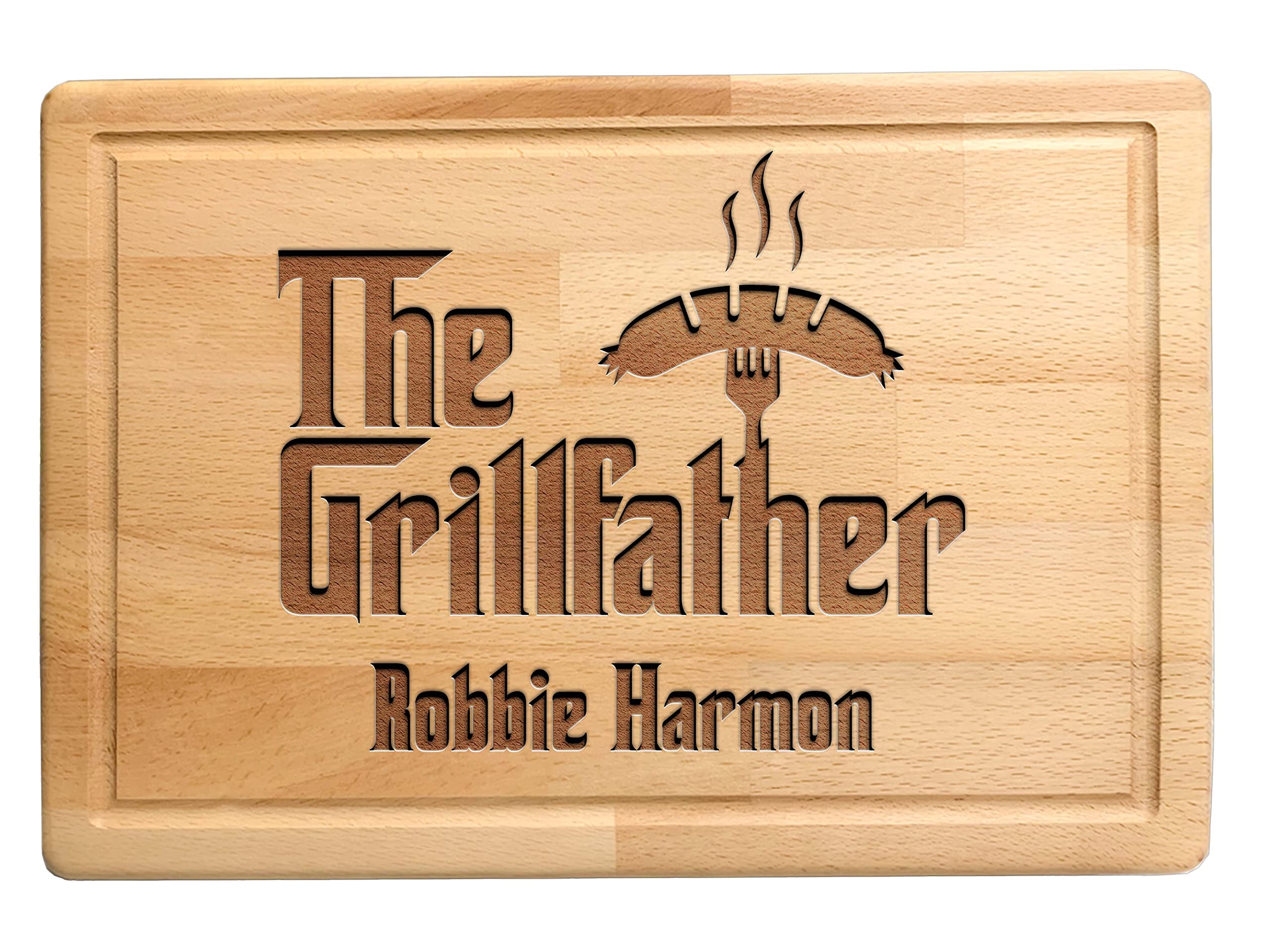 The Grillfather Wood Cutting Board, Christmas Gift Idea, BBQ Gift, Personalized Gift for Men, Dad, Grandpa, Custom Engraved Cutting Board, Father's or Grandpa's Birthday Gift, Grill Master