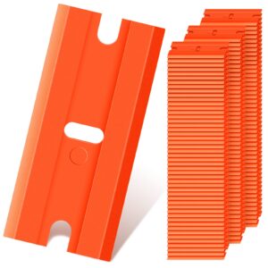 300 pieces plastic razors blades plastic blades blade double edged knife, plastic razor blade scraper with a tip slot edge blades for removing decals, stickers, clean glass (orange)