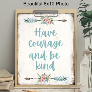 Have Courage and Be Kind Wall Decor Sign - Boho Bathroom Decor - Shabby Chic Bathroom Decor - Bathroom Wall Art - Restroom Sign - Rustic Powder Room, Guest Bath Decor - Blue Bathroom Decor for Women